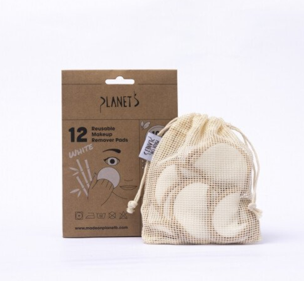 Herbruikbare witte wattenschijfjes XL (10 zachte pads + 2 soft scrub pads) + katoenen wasnetje