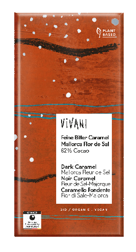 Vivani Chocolade puur caramel fleur de sel 62% cacao bio 80g