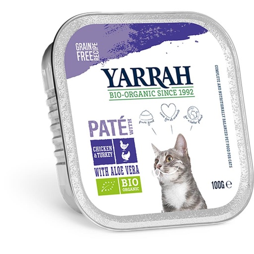 YARRAH Kat brokjes kip kalkoen cup 100g met aloë vera